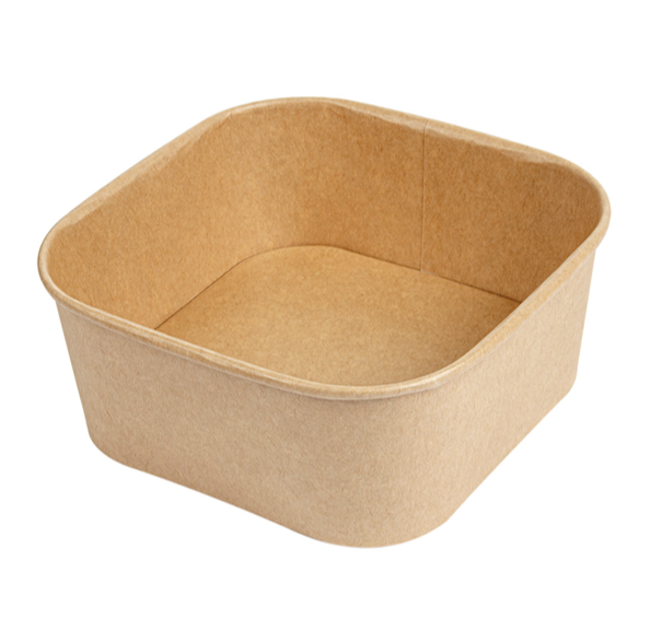 Récipients carrés naturel kraft 1000ml - 16,7x16,7x6,6cm (300 unités)